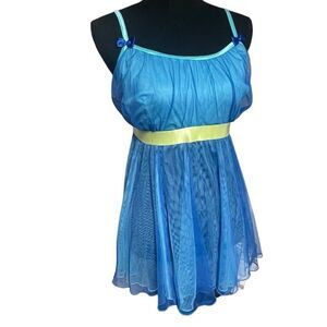 Cacique Blue and Green Double Layered Mesh Babydoll Chemise